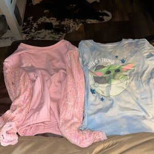 Pink Sequin Sleeve Sweater and Cute  Character Graphic Tee